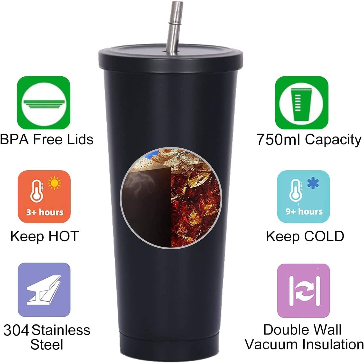 Training Cup Straw - 750ml 이중벽 보온 텀블러, 빨대 포함,