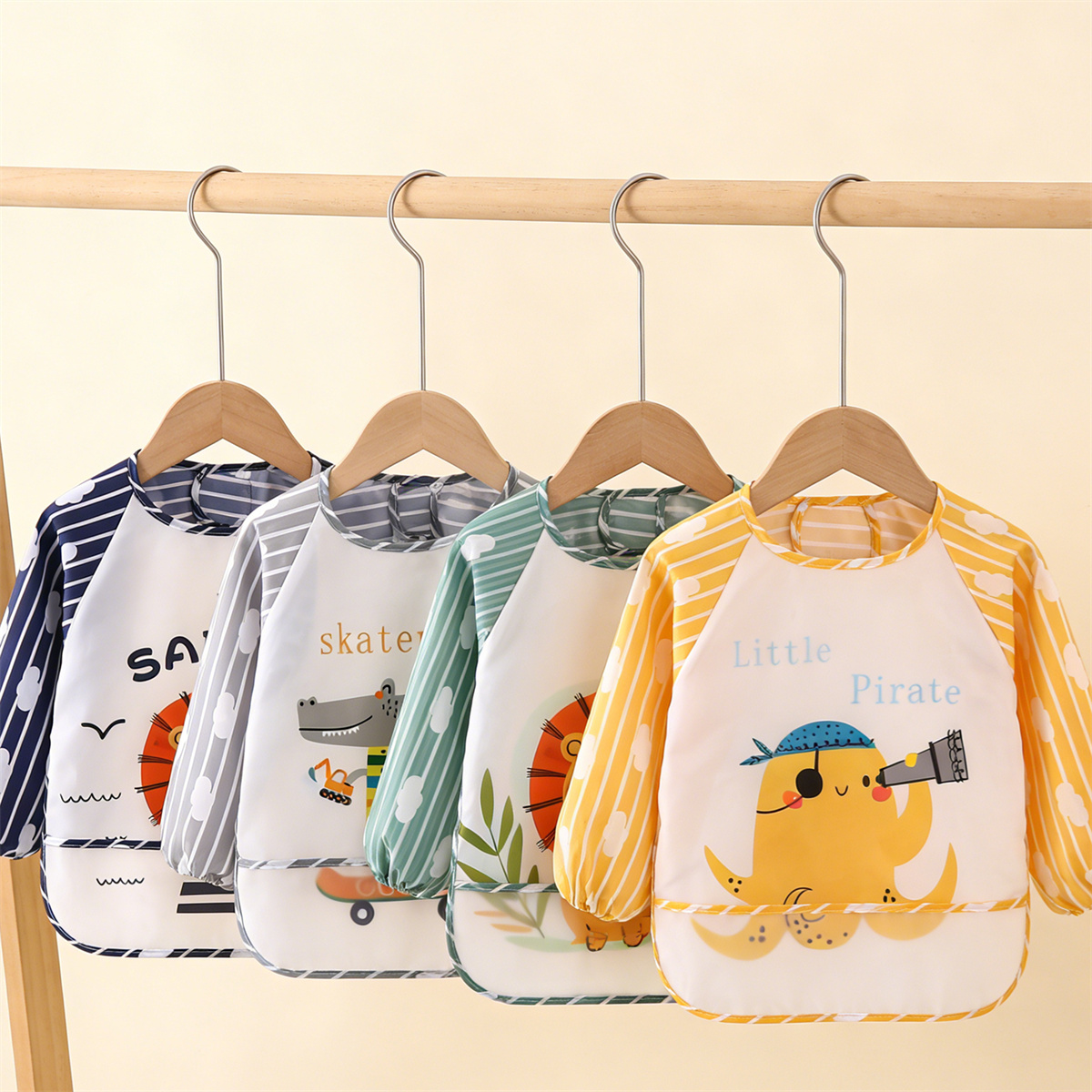 Baby Food Apron - 2pcs 방수 전체 소매 아기 턱받이