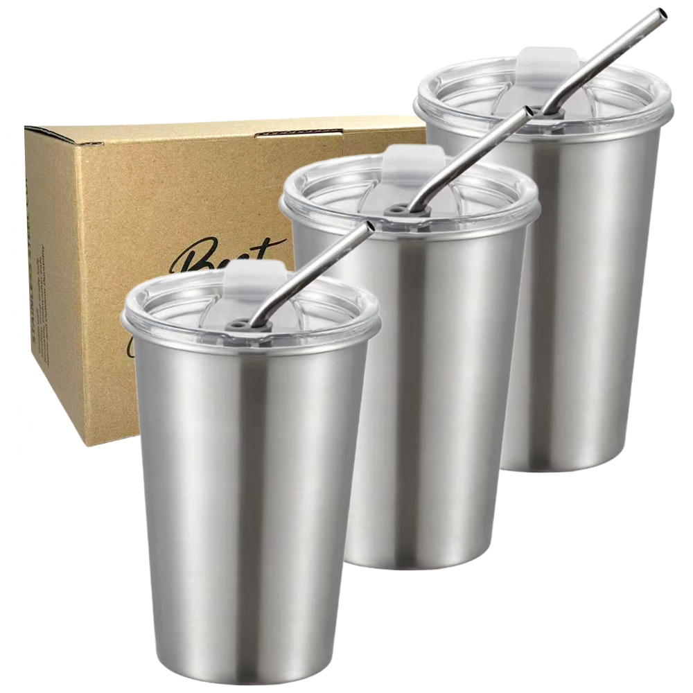 Training Cup Straw - 3개입 스테인리스 스틸 컵, 빨대 뚜껑