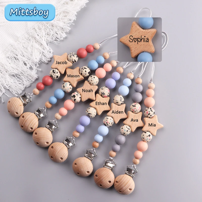 Baby Food Name - 맞춤형 나무 아기 젖꼭지 체인, 너도밤나무