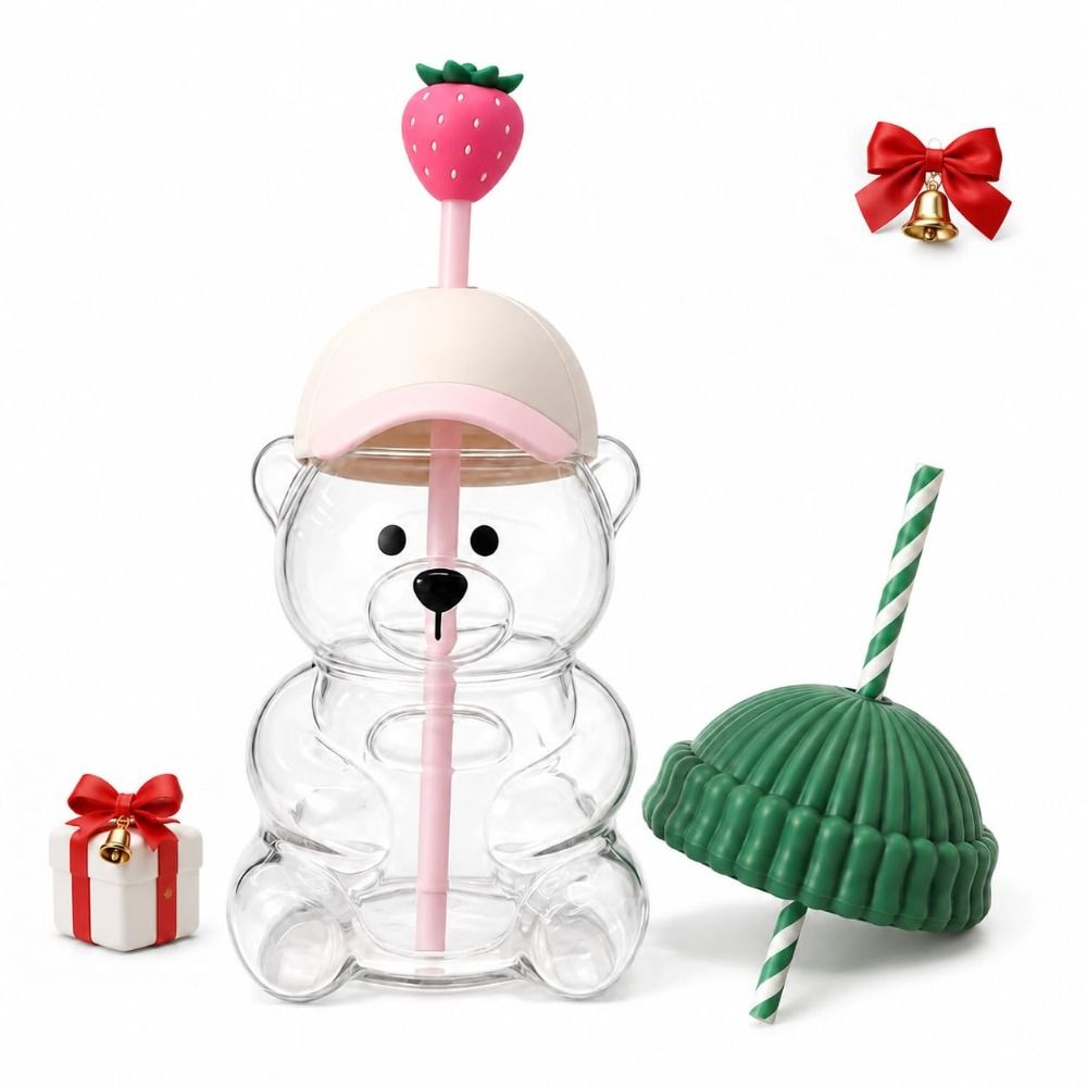 Training Cup Straw - 뚜껑이 있는 선물용 곰돌이 컵 투명