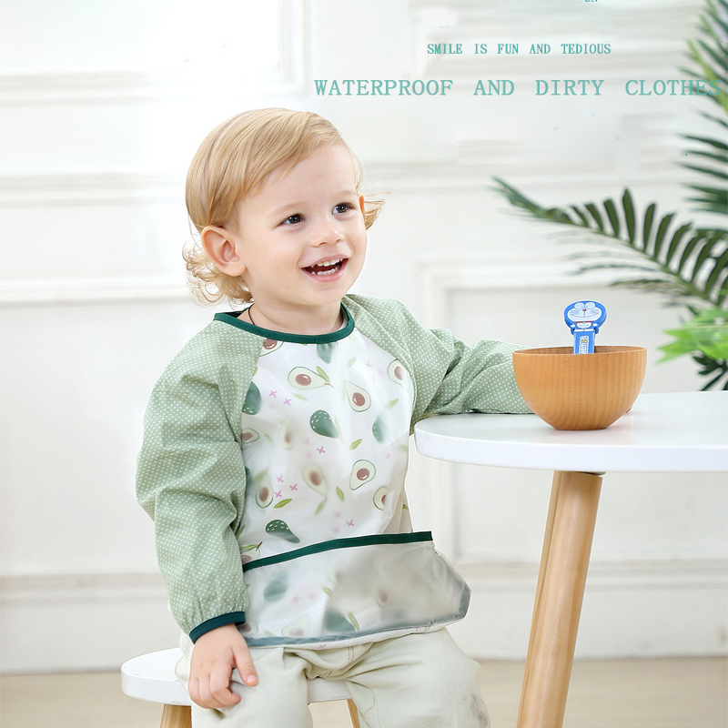 Baby Food Apron - 0-3세 아동용 방수 긴팔 역방향 드레스