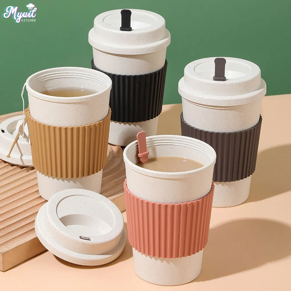 Training Cup Straw - 뚜껑이있는 450ML 커피 컵 밀짚 재사용