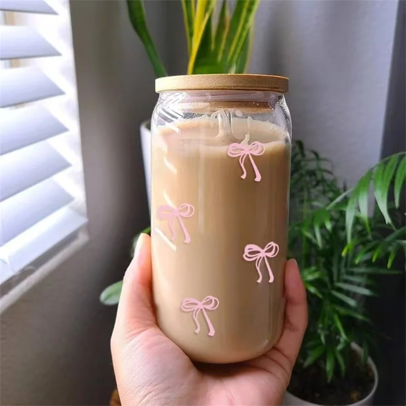 귀여운 리본 유리컵 500ml 텀블러 메이슨자 모양 병 - Training Cup Straw 리뷰 및 가격