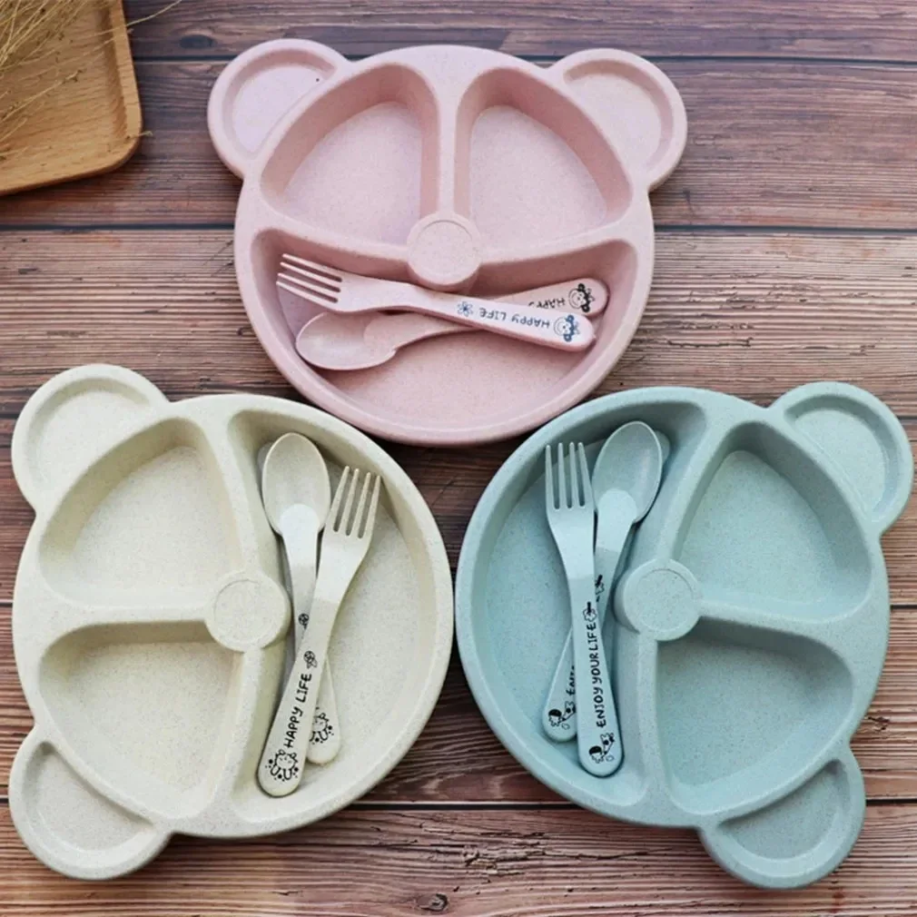 3개 세트 밀짚 아기 식기 만화 테이블웨어 세트 어린이 - Baby Food Menu 리뷰 및 가격