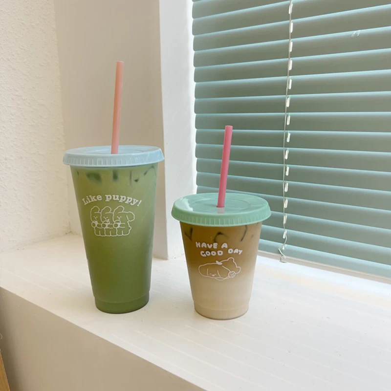 커피 주스 우유 차용 물컵 귀여운 플라스틱 냉음료 컵  - Training Cup Straw 리뷰 및 가격