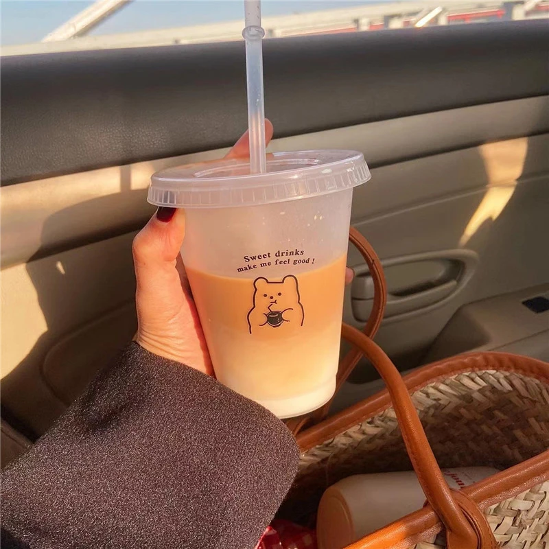 커피 주스 우유 차용 물컵 귀여운 플라스틱 냉음료 컵  - Training Cup Straw 리뷰 및 가격